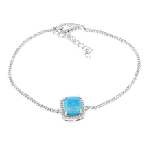 Load image into Gallery viewer, Sterling Silver Rhodium Plated Rectangle Created Turquoise Opal And White Zirconia 15.5+3cm Bracelet