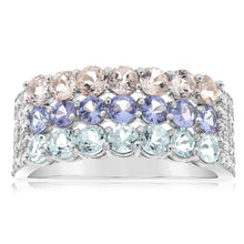 Load image into Gallery viewer, Aquamarine, Morganite, Tanzanite &amp; White Zirconia Ring Set in Silver