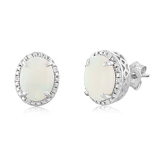 Load image into Gallery viewer, Opal &amp; 5 Points Diamond Stud Earrings in Sterling Silver