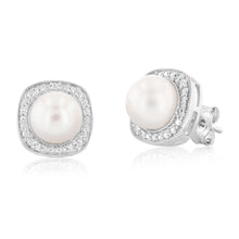 Load image into Gallery viewer, Cultured Pearl &amp; 05Pts Diamond Stud Earrings In Sterling Silver