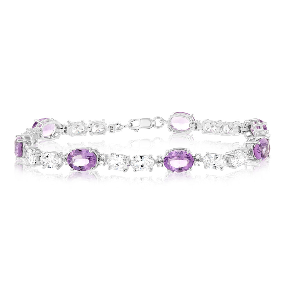 7 Amethyst & 35 Cubic Zirconia Bracelet in Sterling Silver