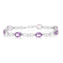 Load image into Gallery viewer, 7 Amethyst &amp; 35 Cubic Zirconia Bracelet in Sterling Silver