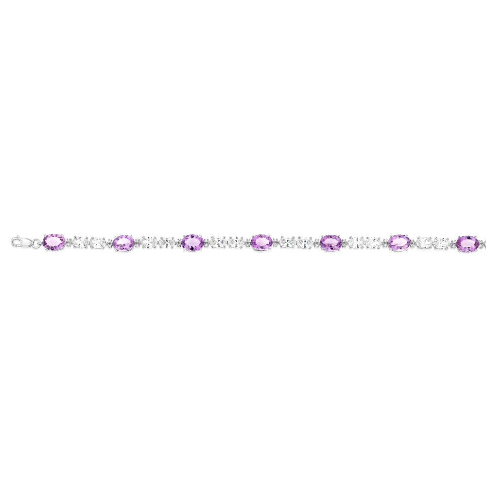 7 Amethyst & 35 Cubic Zirconia Bracelet in Sterling Silver