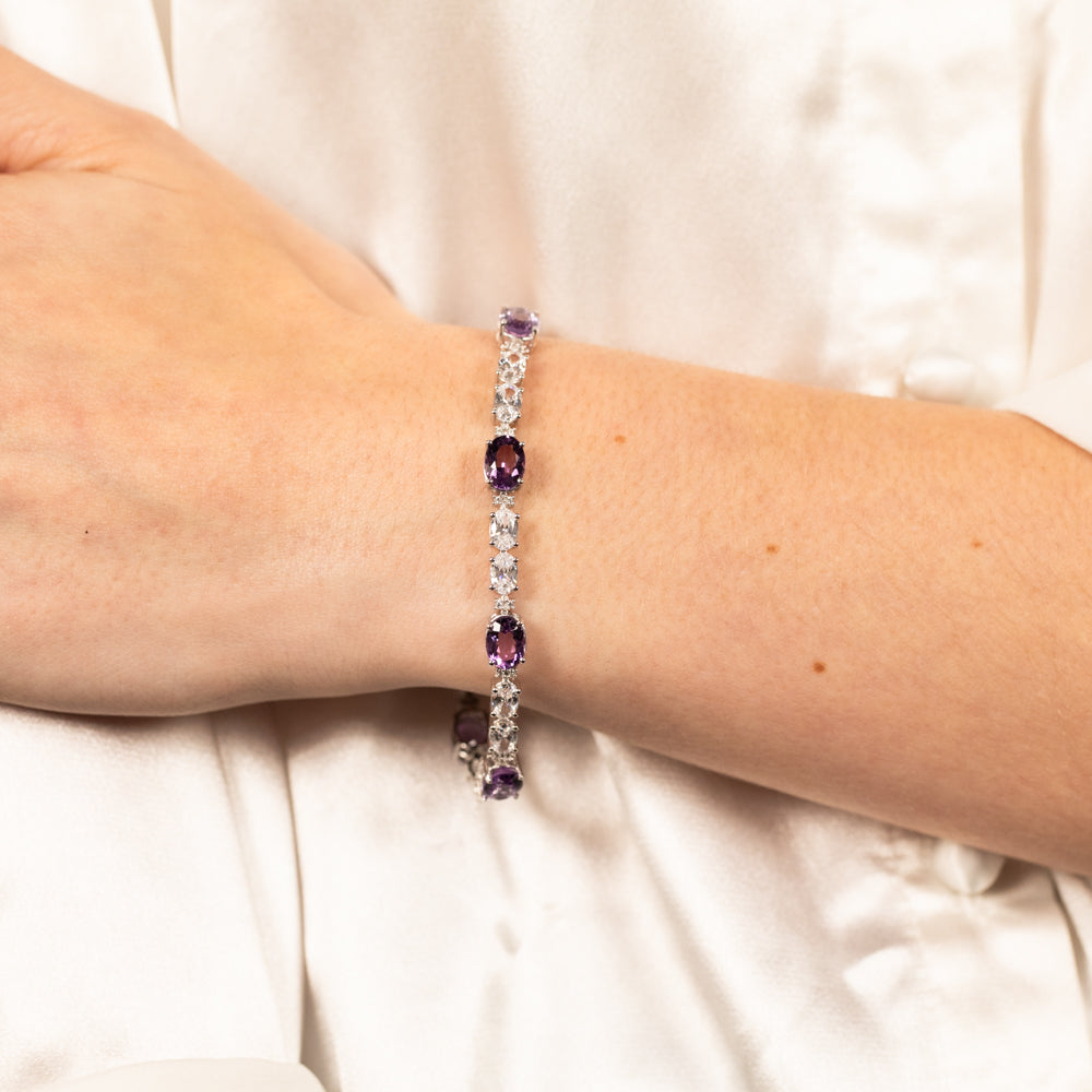 7 Amethyst & 35 Cubic Zirconia Bracelet in Sterling Silver