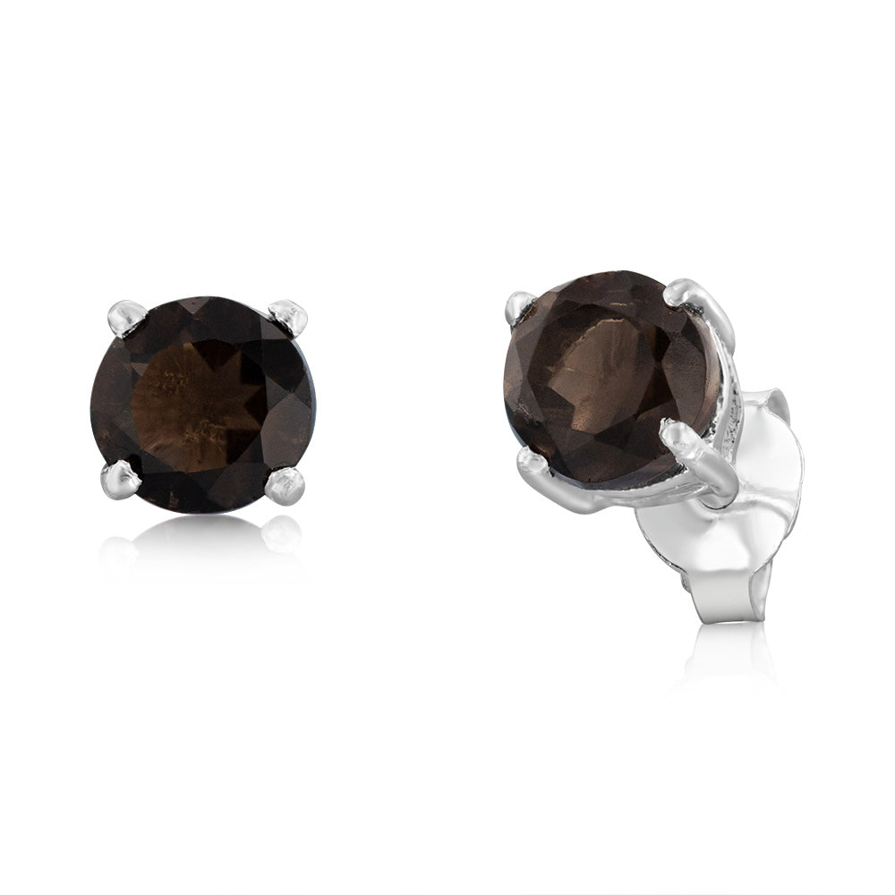 Sterling Silver Natural Smokey Quartz 5mm Stud Earrings