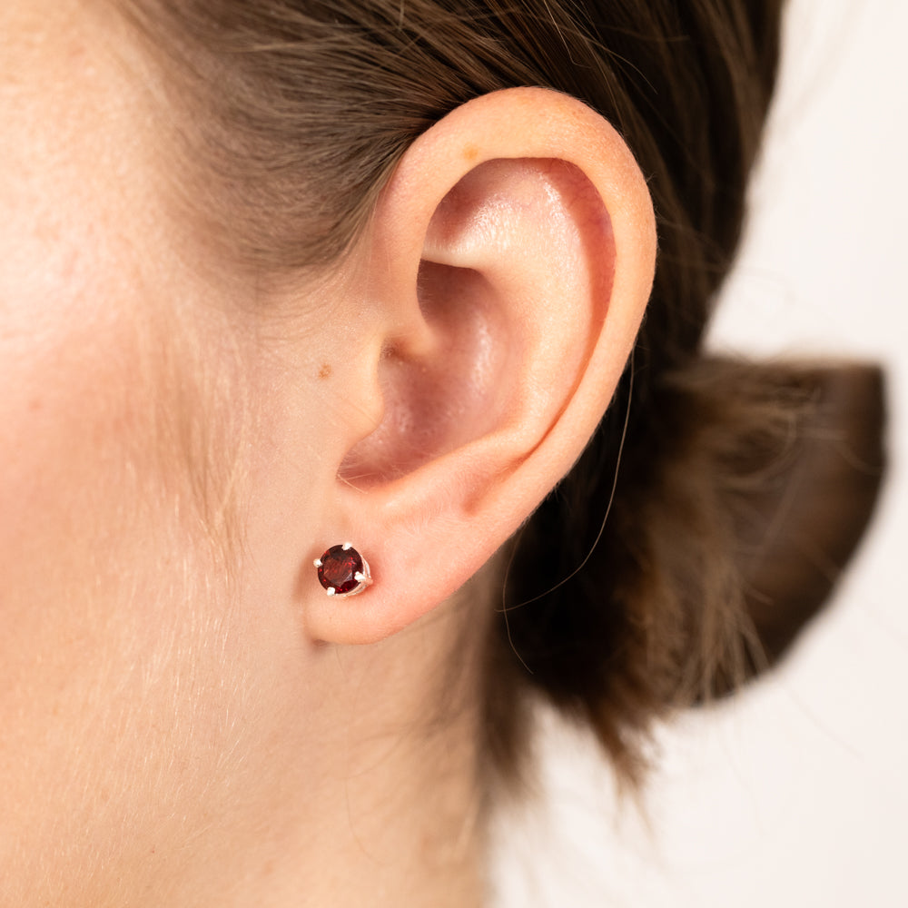 Sterling Silver Natural Garnet 5mm Stud Earrings