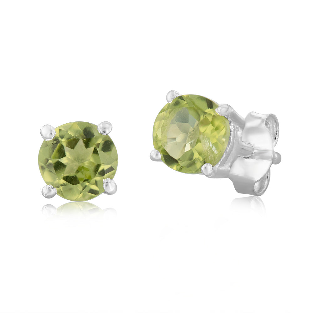 Sterling Silver Natural Peridot 5mm Stud Earrings