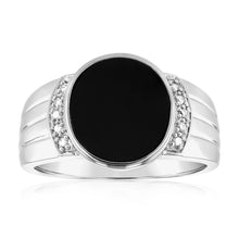 Load image into Gallery viewer, Sterling Silver 1.5Carat Agate &amp; Small Diamond Gents Ring