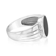 Load image into Gallery viewer, Sterling Silver 1.5Carat Agate &amp; Small Diamond Gents Ring