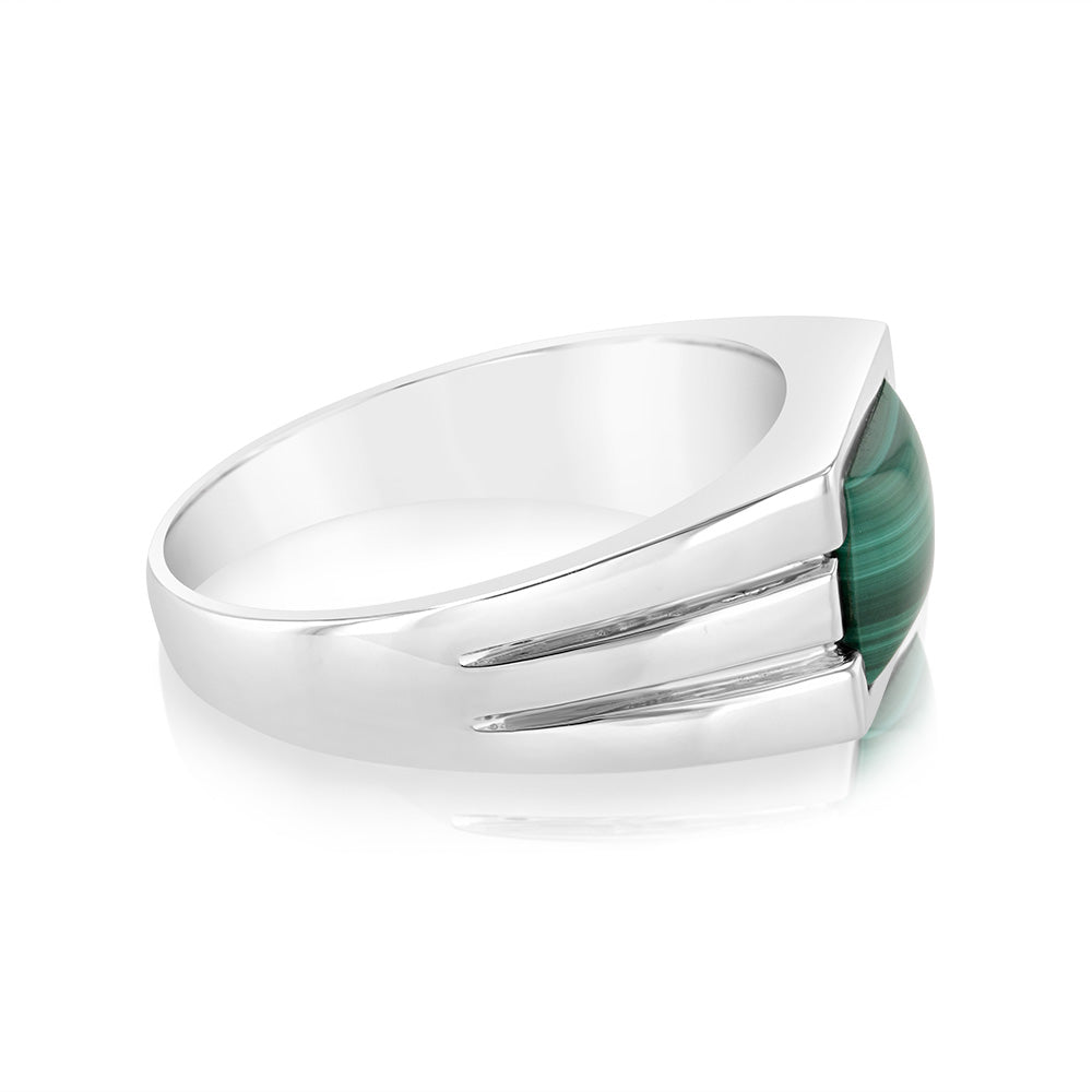 Sterling Silver 2.35 Carat Malachite Gents Ring