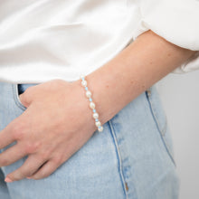 Load image into Gallery viewer, White Freshwater Pearl Bracelet with Blue &amp; Silver Beads in Sterling Silver