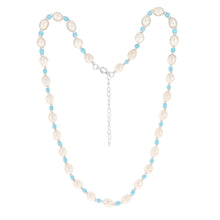 Load image into Gallery viewer, White Freshwater Pearl Chain with Blue &amp; Silver Beads in Sterling Silver