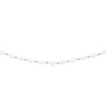 Load image into Gallery viewer, White Freshwater Pearl Chain with Blue &amp; Silver Beads in Sterling Silver