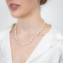 Load image into Gallery viewer, White Freshwater Pearl Chain with Blue &amp; Silver Beads in Sterling Silver