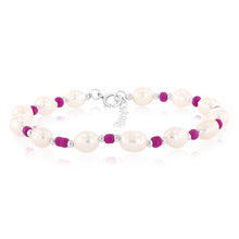 Load image into Gallery viewer, White Freshwater Pearl Bracelet with Pink &amp; Silver Beads in Sterling Silver