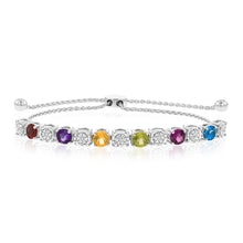 Load image into Gallery viewer, 1.86Ct Mix Color Stone(Garnet, Amethyst, Citrine, Peridot, Rhodolite, London Blue Topaz) &amp; 49 Diamond Bracelet in Sterling Silver