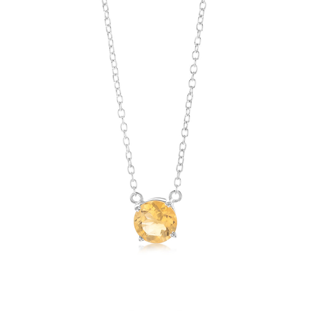 7mm Natural Citrine Pendant in Sterling Silver with Chain