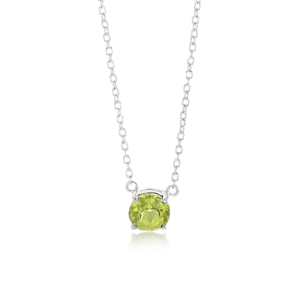 7mm Natural Peridot Pendant in Sterling Silver with Chain