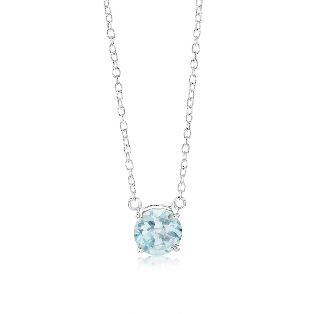 7mm Natural Blue Topaz Pendant in Sterling Silver with Chain