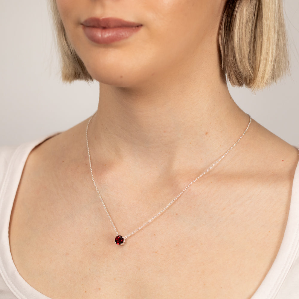 7mm Natural Garnet Pendant in Sterling Silver with Chain