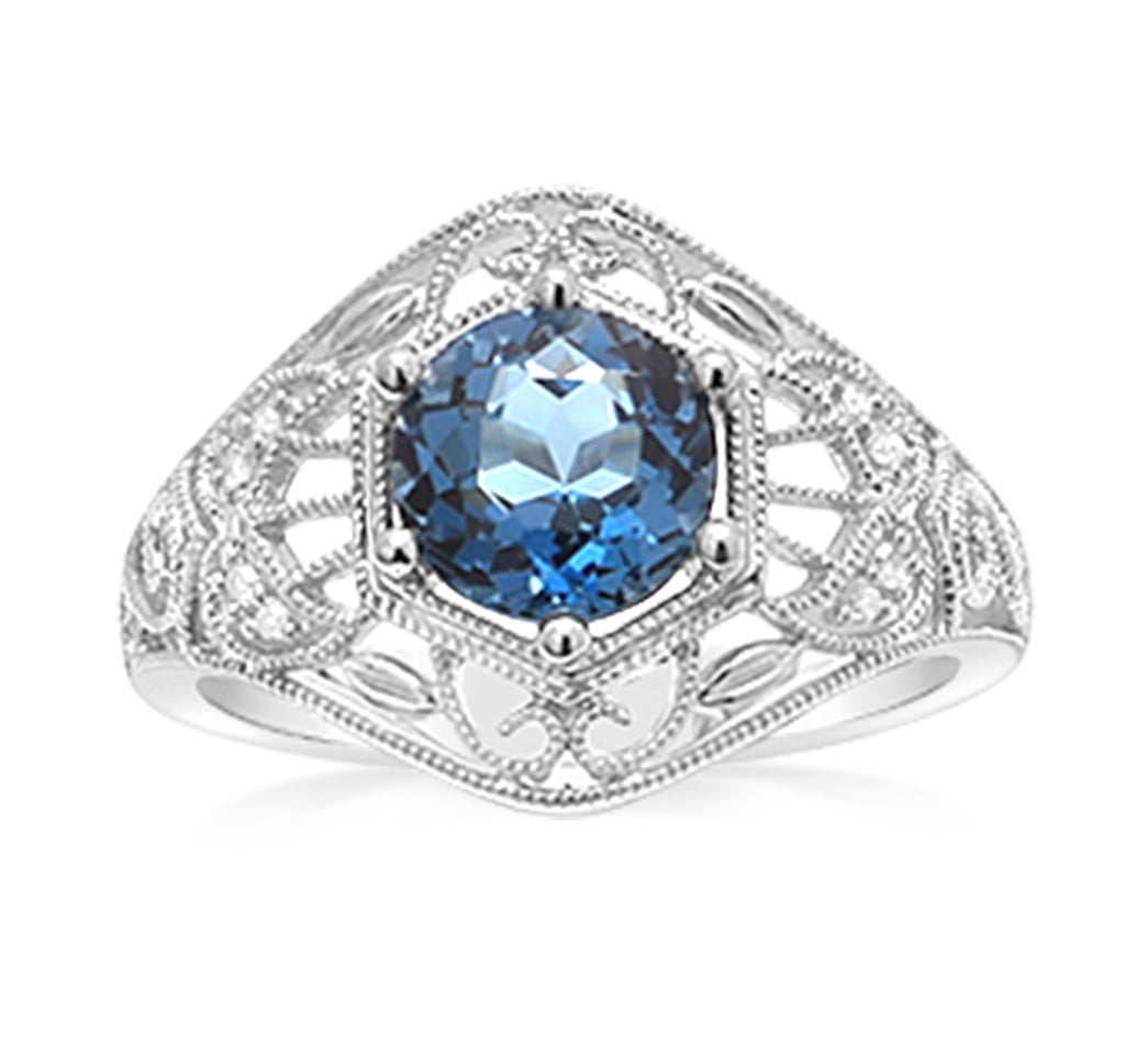 1.5Ct London Blue Topaz Ring with 8 Diamonds in Sterling Silver