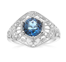 Load image into Gallery viewer, 1.5Ct London Blue Topaz Ring with 8 Diamonds in Sterling Silver