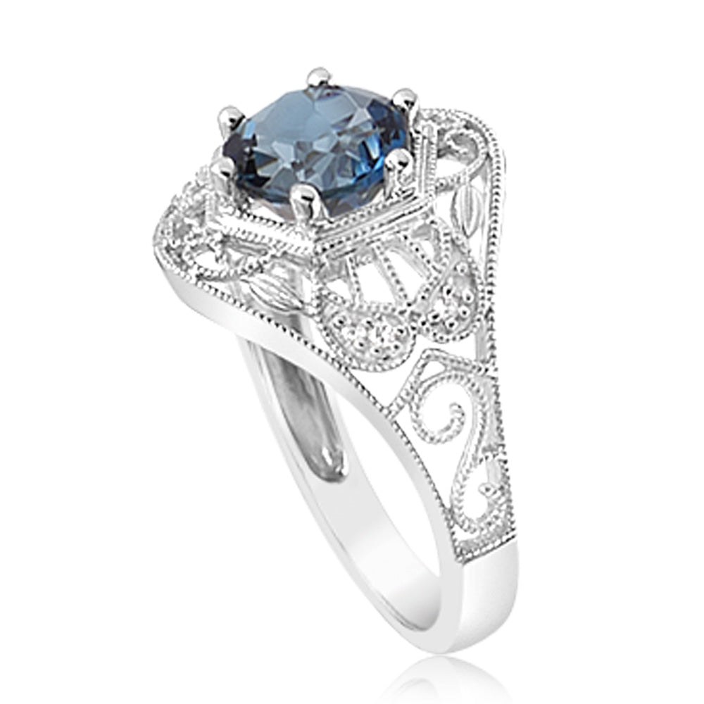 1.5Ct London Blue Topaz Ring with 8 Diamonds in Sterling Silver