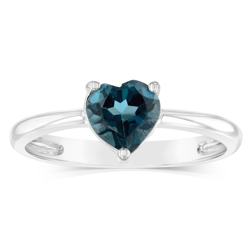 Sterling Silver 0.90Ct Natural London Blue Topaz Heart Shaped  Ring