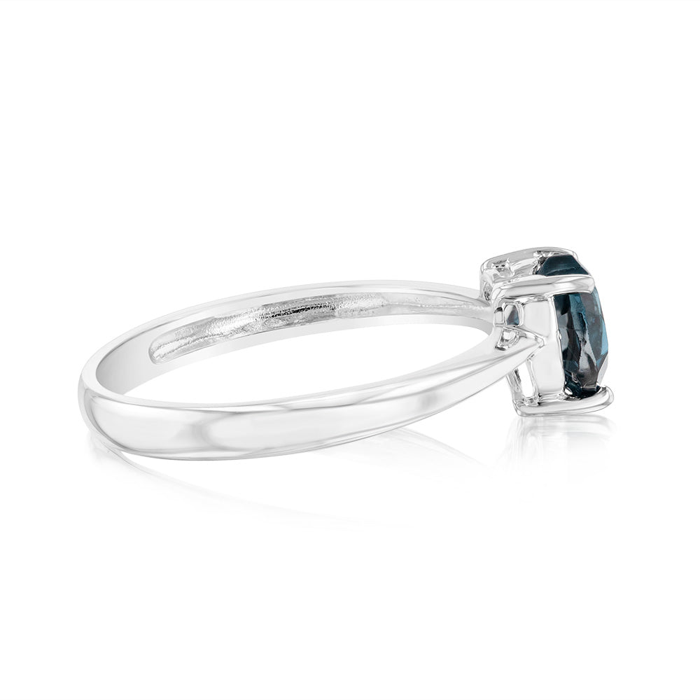 Sterling Silver 0.90Ct Natural London Blue Topaz Heart Shaped  Ring