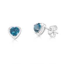 Load image into Gallery viewer, Sterling Silver 1.3Ct Natural London Blue Topaz Heart Shaped Stud Earrings