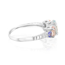 Load image into Gallery viewer, Sterling Silver 2.25Cts Aquamarine, 2 Morganite &amp; 2 Tanzanite Stone Fancy Ring