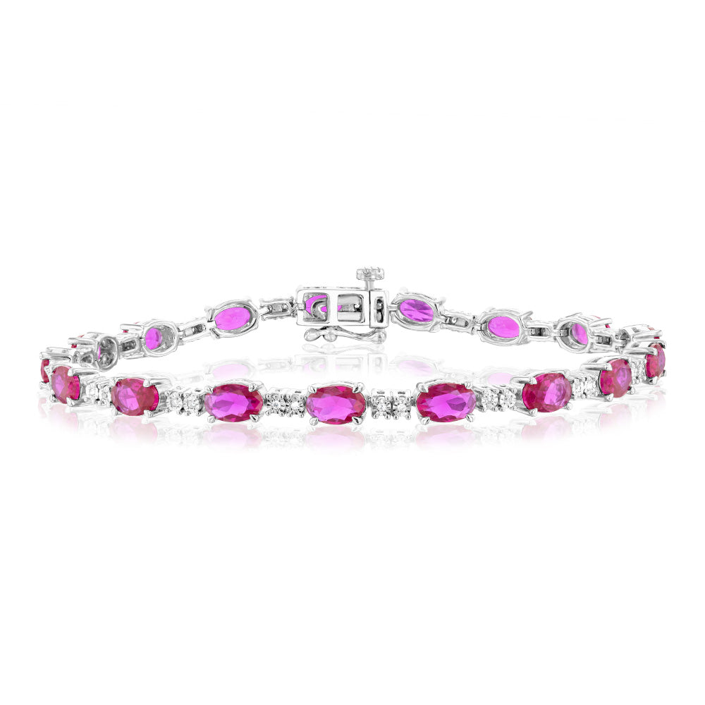 Created Ruby & 34 Natural Diamonds Bracelet Set in Sterling Silver