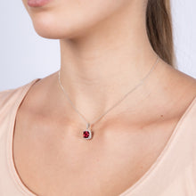 Load image into Gallery viewer, Created Ruby 1.80 Carats 7 Diamonds in Cushion Shaped Pendant Sterling Silver