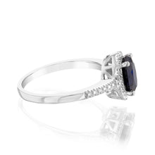 Load image into Gallery viewer, Created Sapphire 1.40 Carats Sterling Silver 4 Diamond Oval Shaped Ring