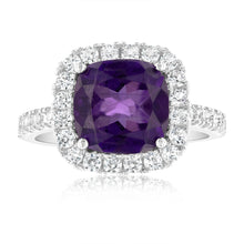 Load image into Gallery viewer, Natural Amethyst &amp; Created White Sapphire Ring Sterling Silver