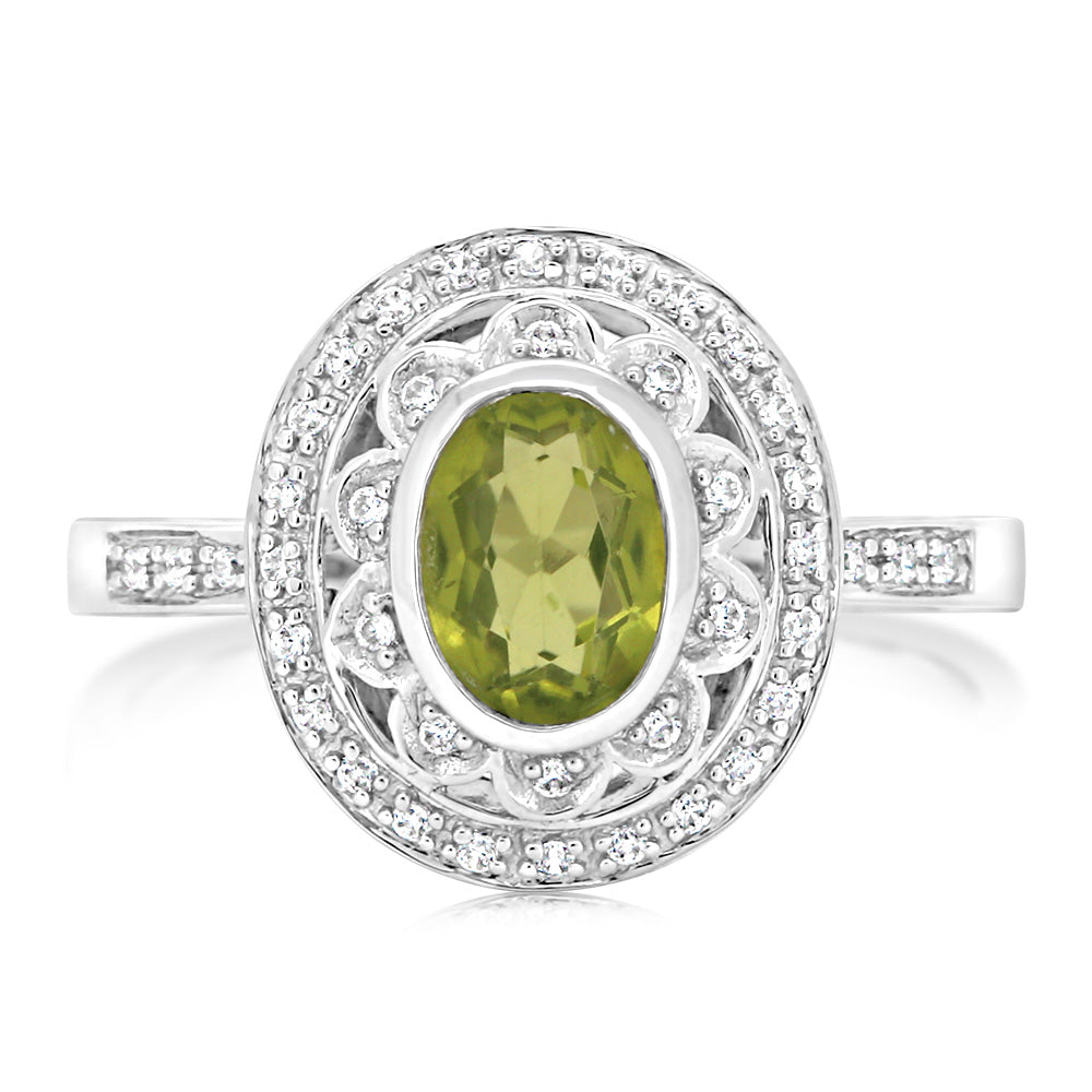 Sterling Silver 1.5 Carat Peridot & 40Cubic Zirconia Ring