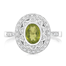 Load image into Gallery viewer, Sterling Silver 1.5 Carat Peridot &amp; 40Cubic Zirconia Ring