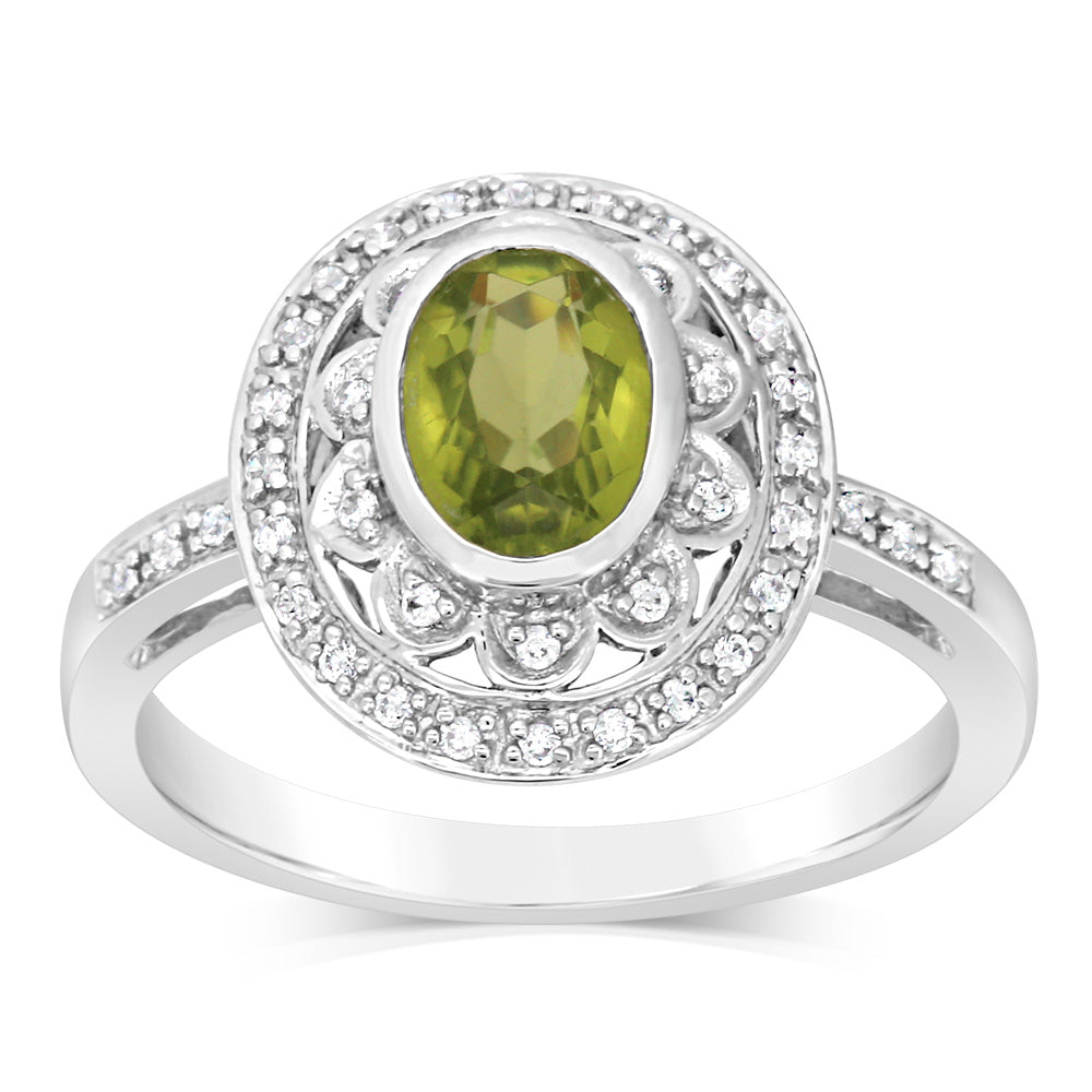 Sterling Silver 1.5 Carat Peridot & 40Cubic Zirconia Ring