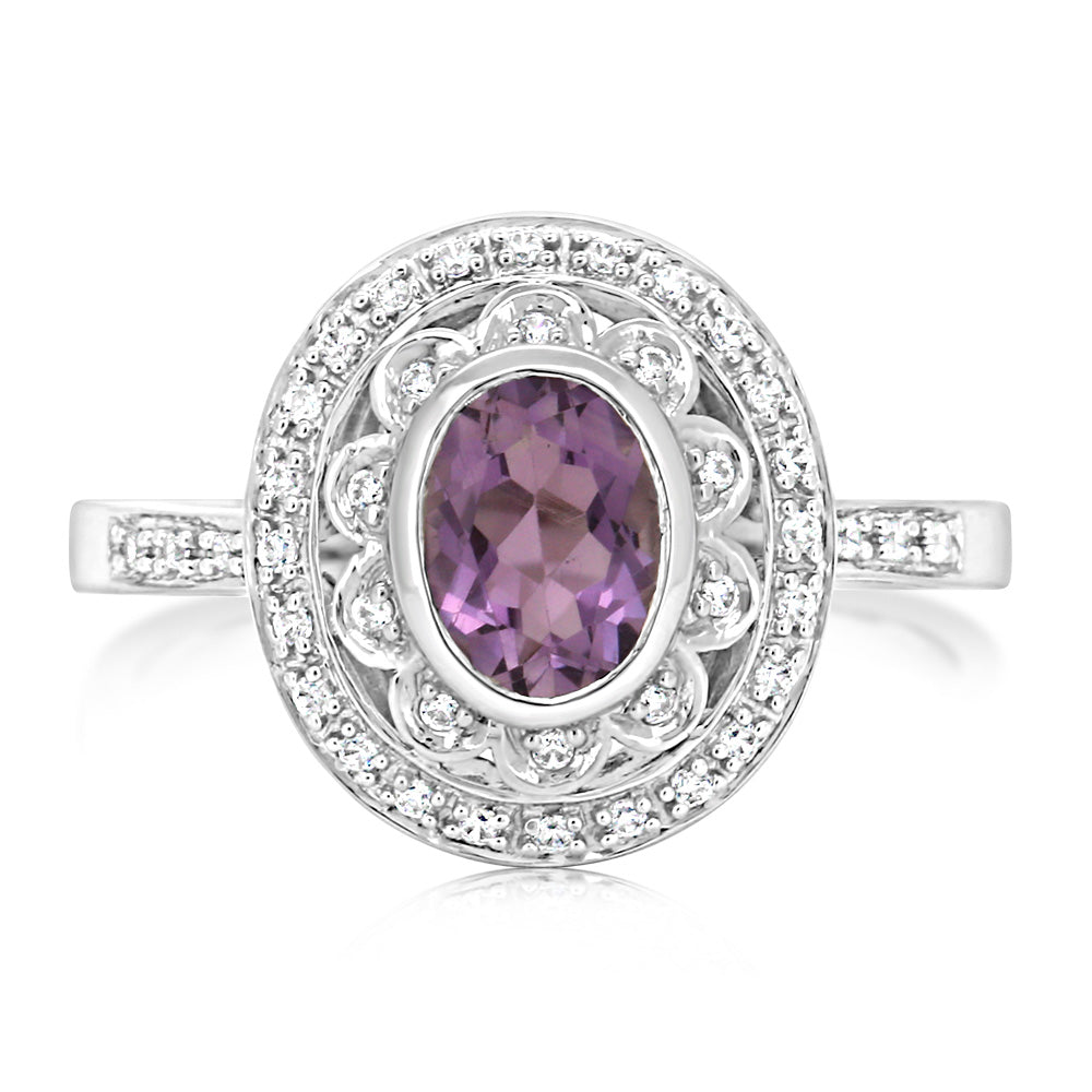 Sterling Silver 1.5 Carat Amethyst & 40Cubic Zirconia Ring