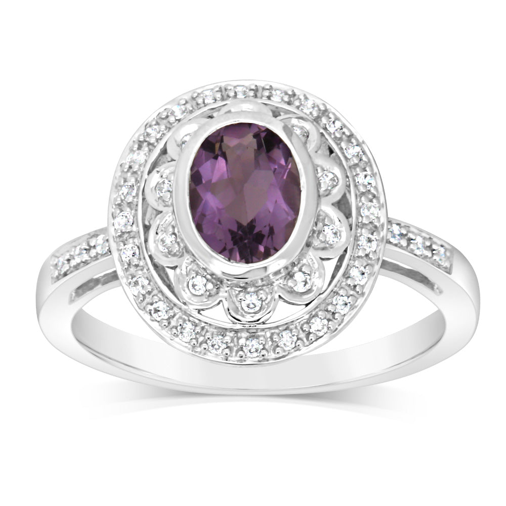 Sterling Silver 1.5 Carat Amethyst & 40Cubic Zirconia Ring