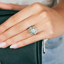 Load image into Gallery viewer, Sterling Silver 2.41 Carat Sky Blue Topaz, 0.80ct Peridot &amp; 6Diamonds Ring