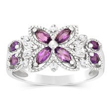 Load image into Gallery viewer, Sterling Silver Amethyst &amp; 10 Cubic Zirconia Ring