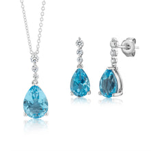 Load image into Gallery viewer, Sterling Silver Blue Topaz Cubic Zirconia Earring &amp; Pendant Set