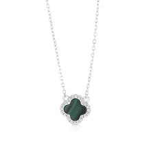 Load image into Gallery viewer, Clover Malachite And White Cubic Zirconia Pendant on 45cm Chain in Sterling Silver Rhodium Plated