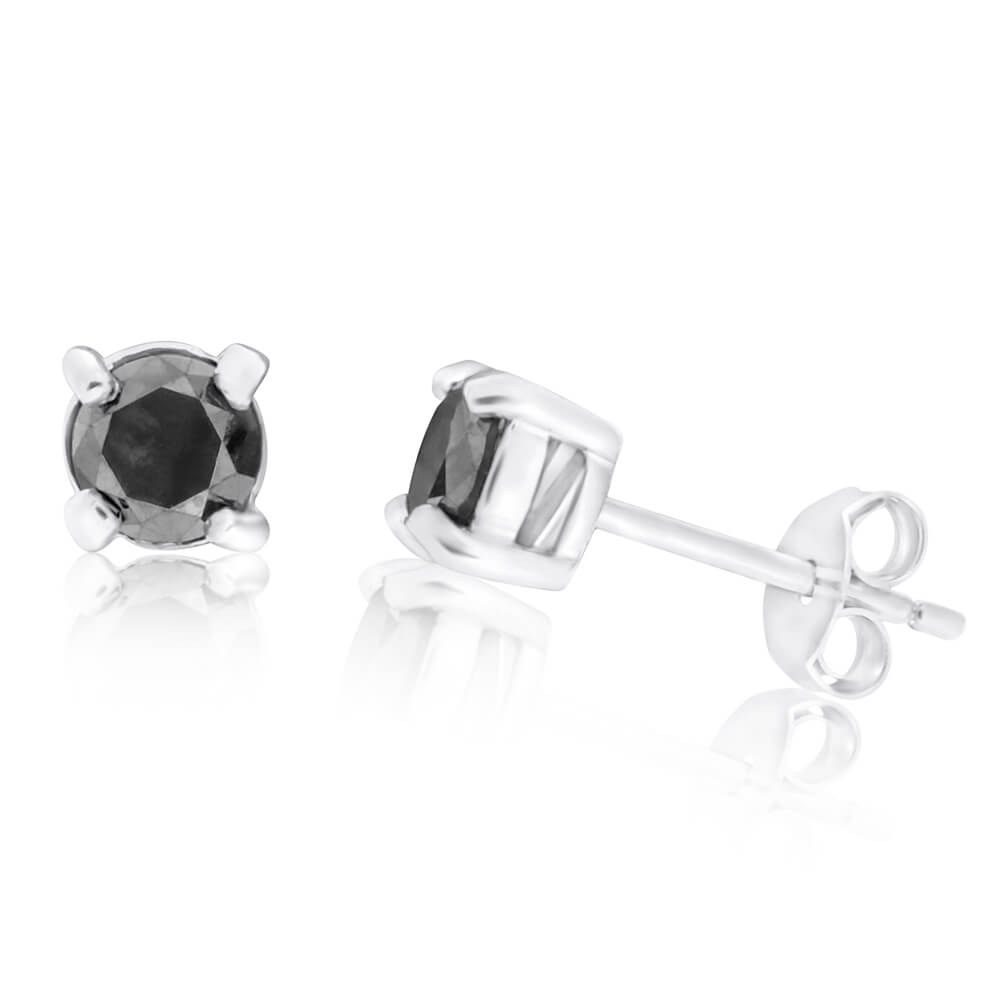 Sterling Silver  3/4 Carat Black Diamond Stud Earrings