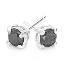 Load image into Gallery viewer, Sterling Silver  3/4 Carat Black Diamond Stud Earrings