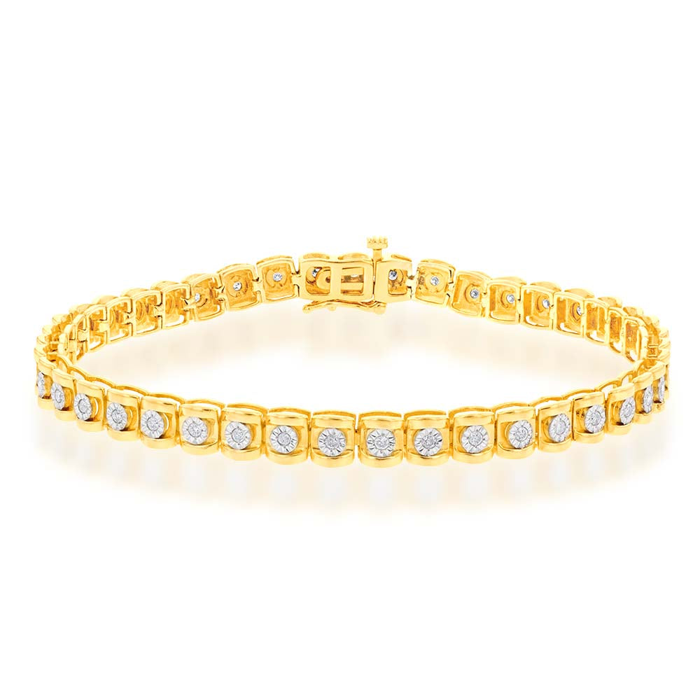 Gold Plated Sterling Silver 1/2 Carat Diamond Tennis Bracelet 19.5CM