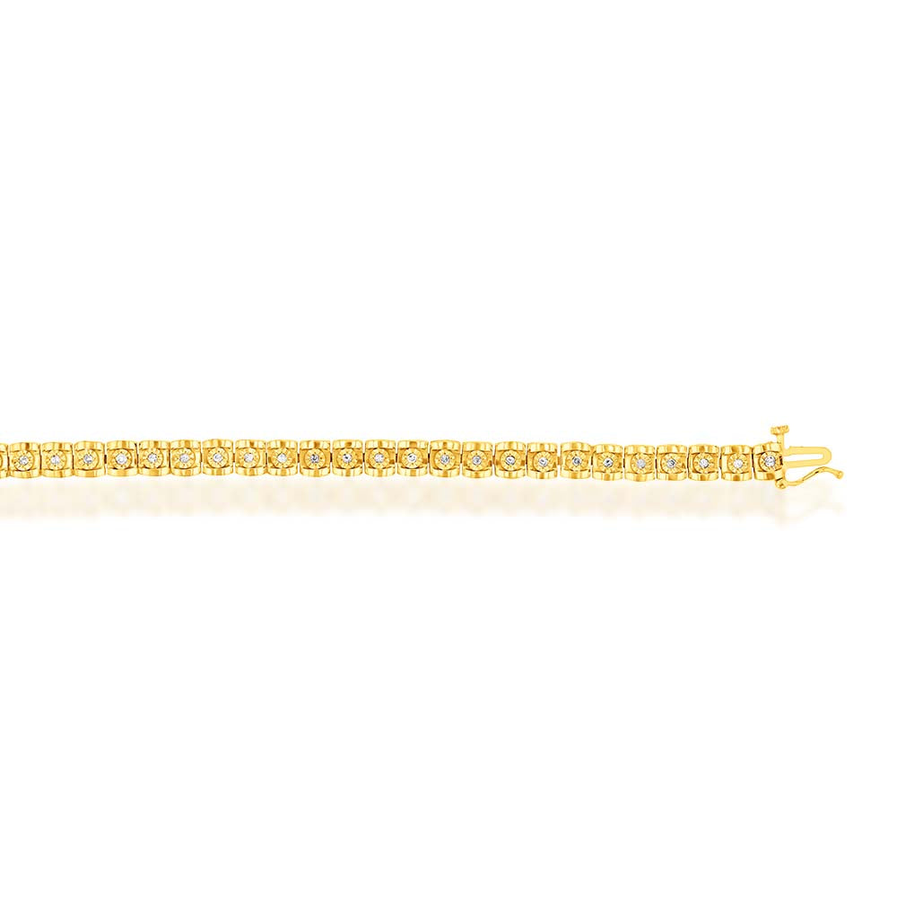 Gold Plated Sterling Silver 1/2 Carat Diamond Tennis Bracelet 19.5CM