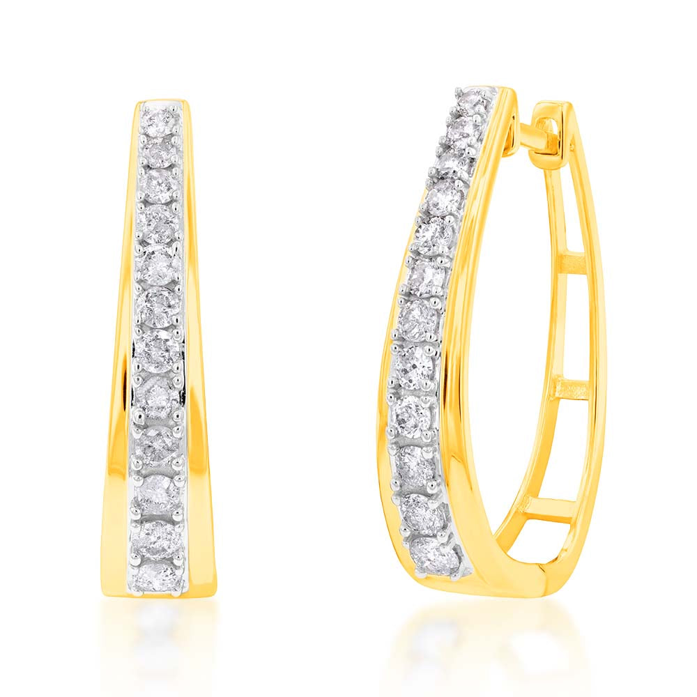 Gold Plated Sterling Silver1 Carat Diamond Hoop Earrings