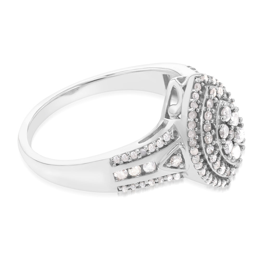 Sterling Silver 1/2 Carat Marquise Shaped Diamond Dress Ring